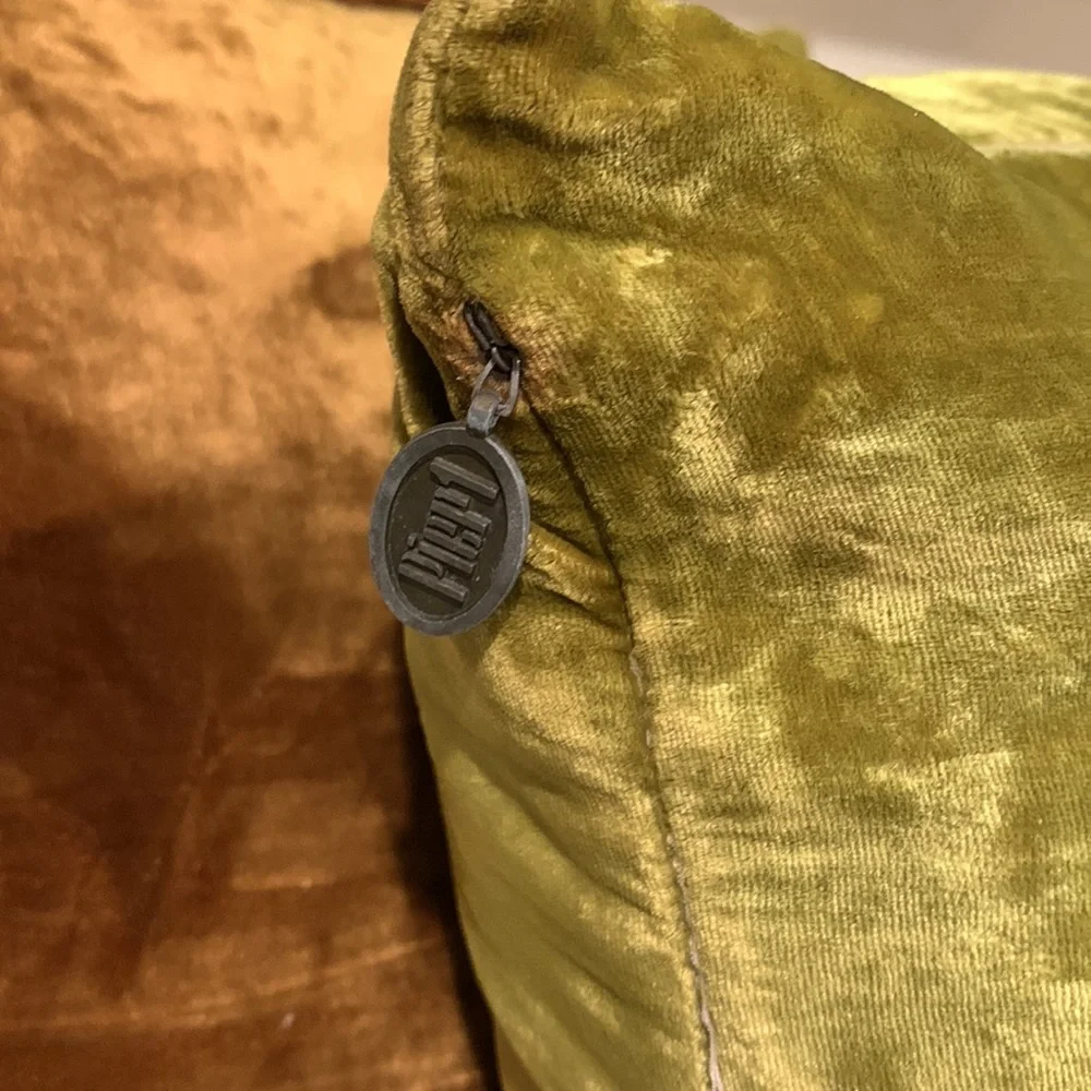 Pier One Velvet Two Color Green Brown Square Decorative Pillow Set